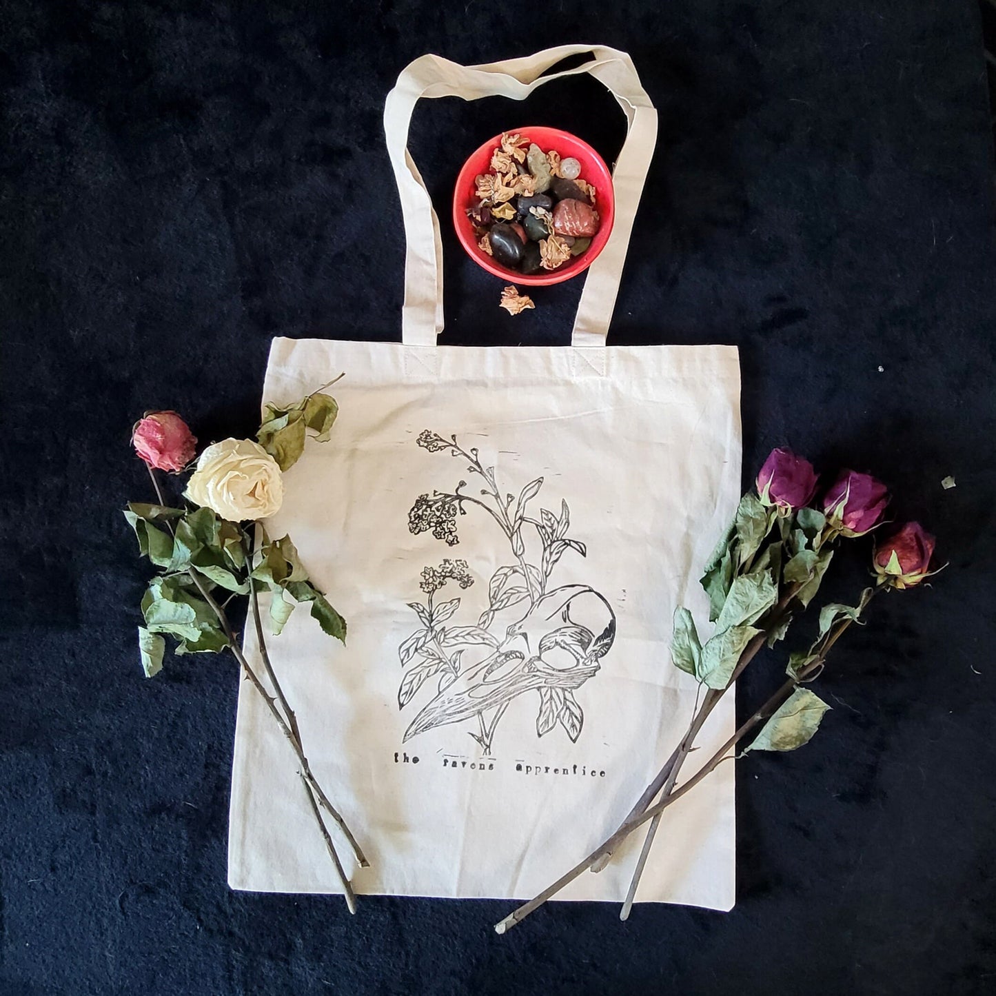 Forget Me Nevermore hand printed Cotton Tote Bag