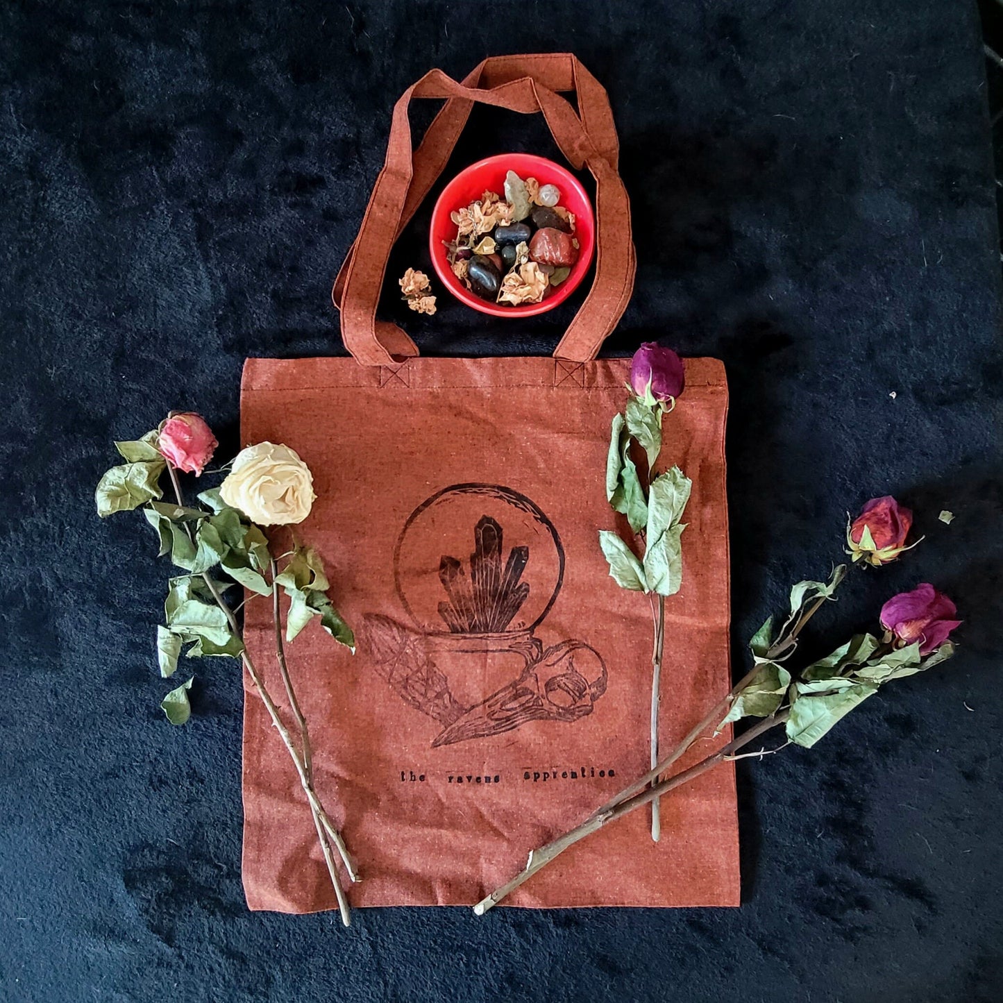 Hand printed tote bag "The Raven's Altar" recycled cotton