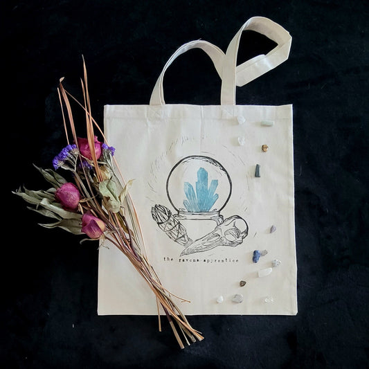 Hand printed tote bag "The Raven's Altar" recycled cotton
