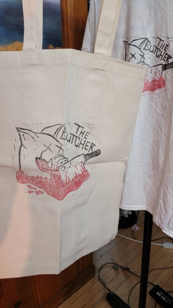 The Butcher hand printed cotton tote bag