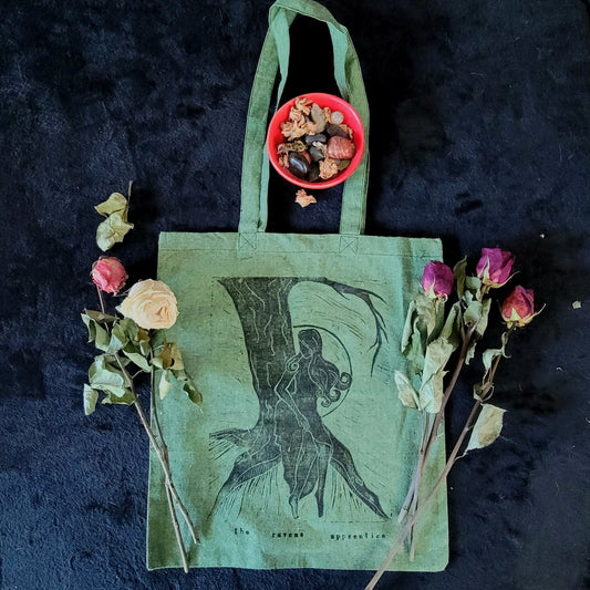 Hand printed Moon Maiden cotton tote bag