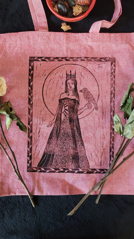 Hand printed Morrigan cotton tote bag