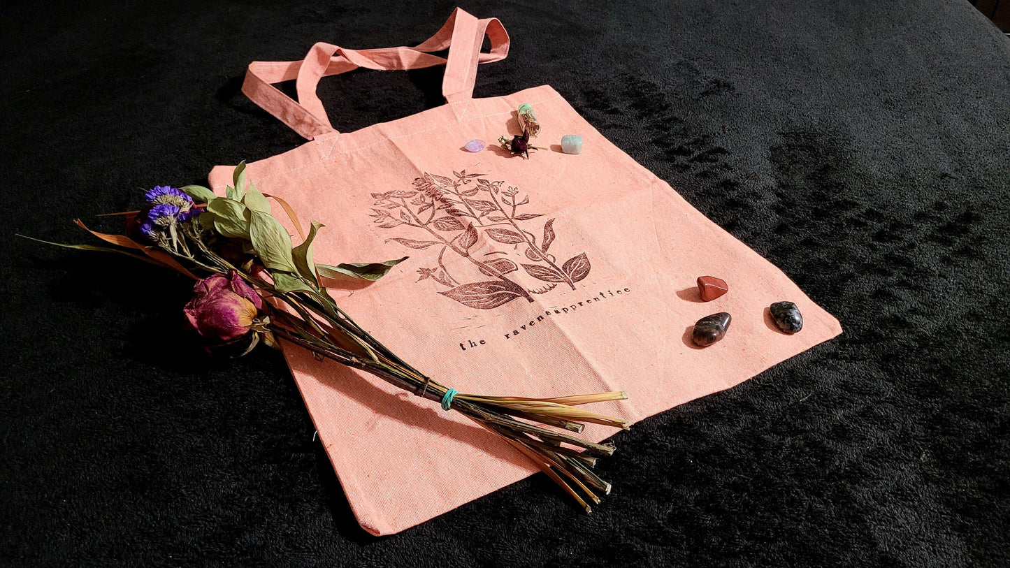 Belladonna linocut hand printed cotton tote bag