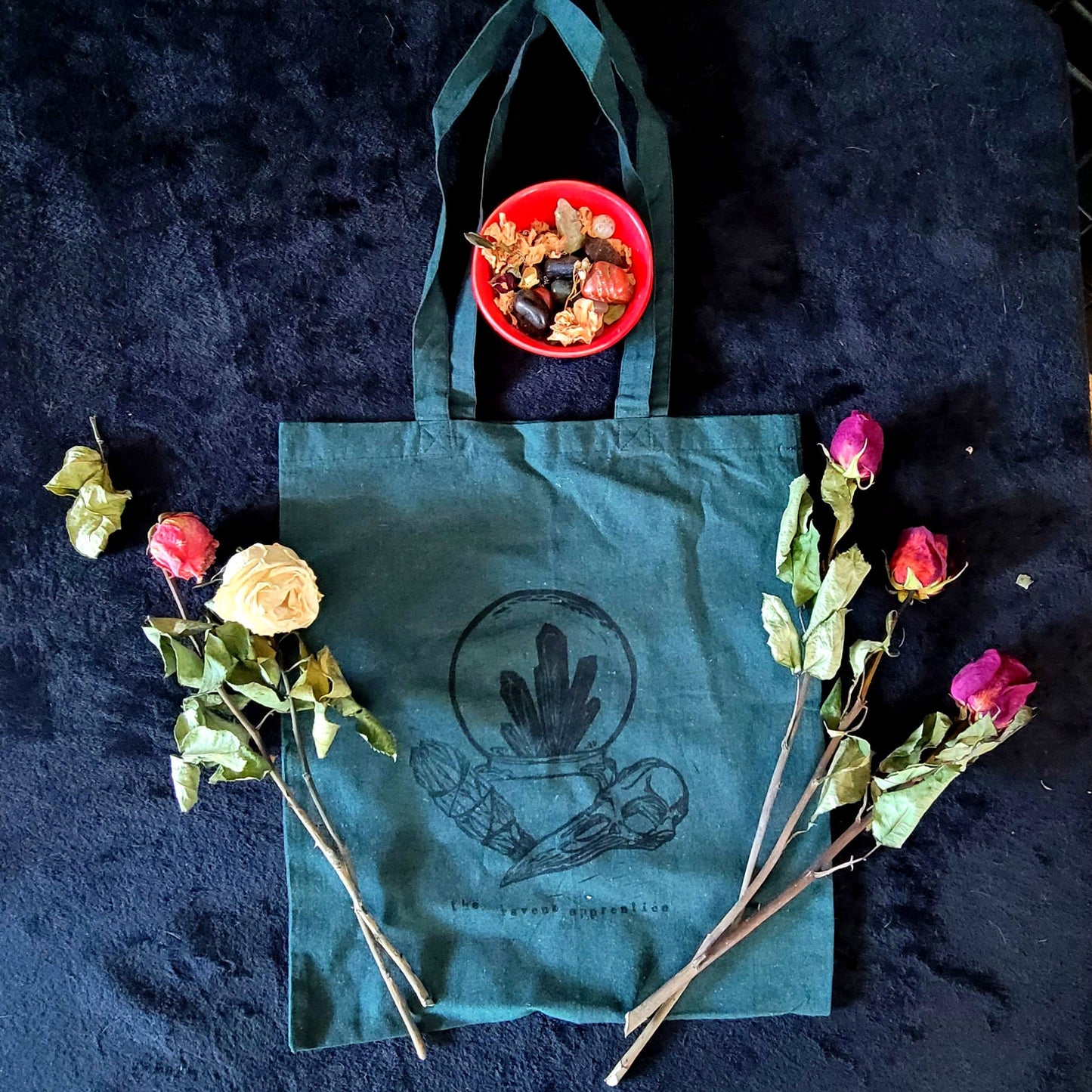 Hand printed tote bag "The Raven's Altar" recycled cotton