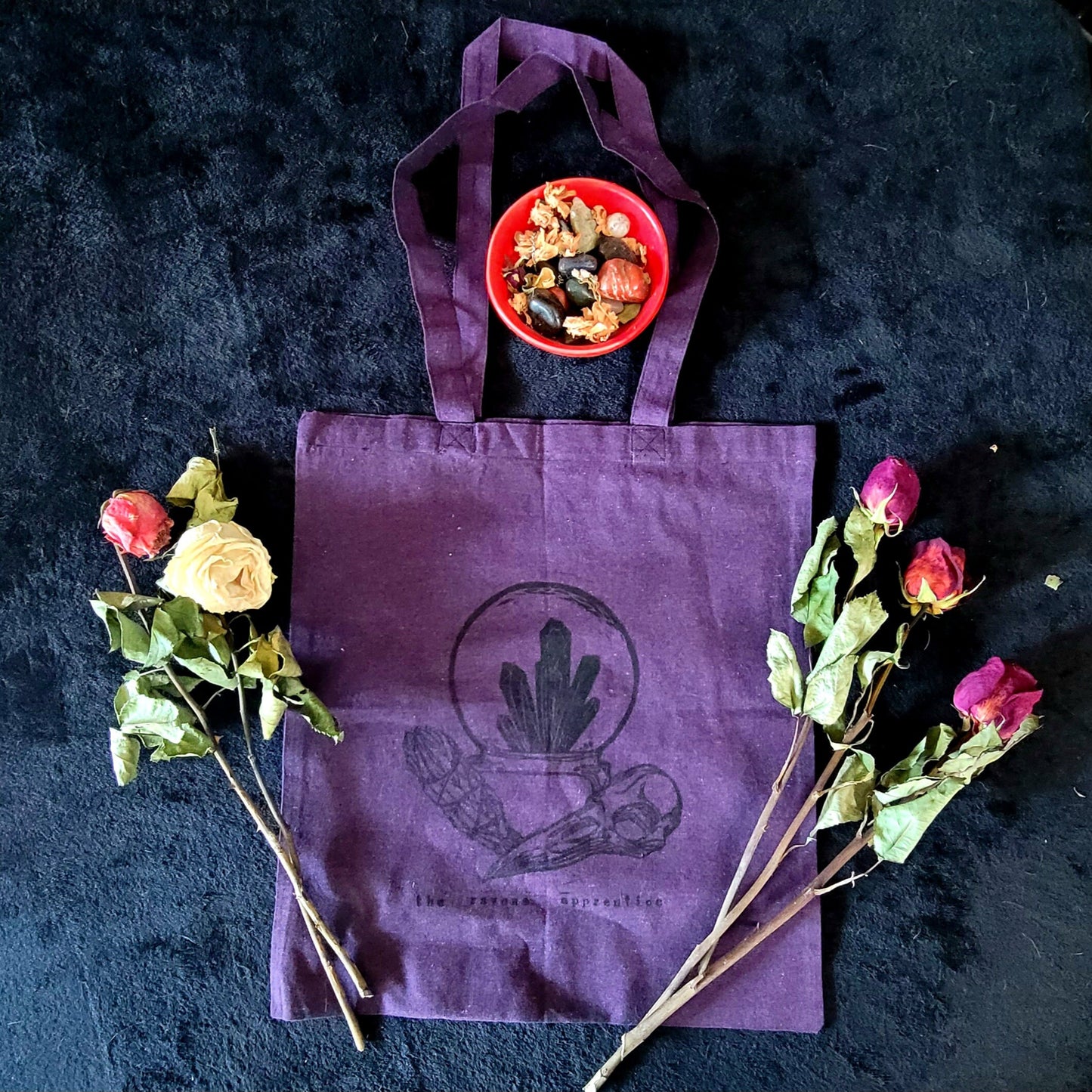Hand printed tote bag "The Raven's Altar" recycled cotton