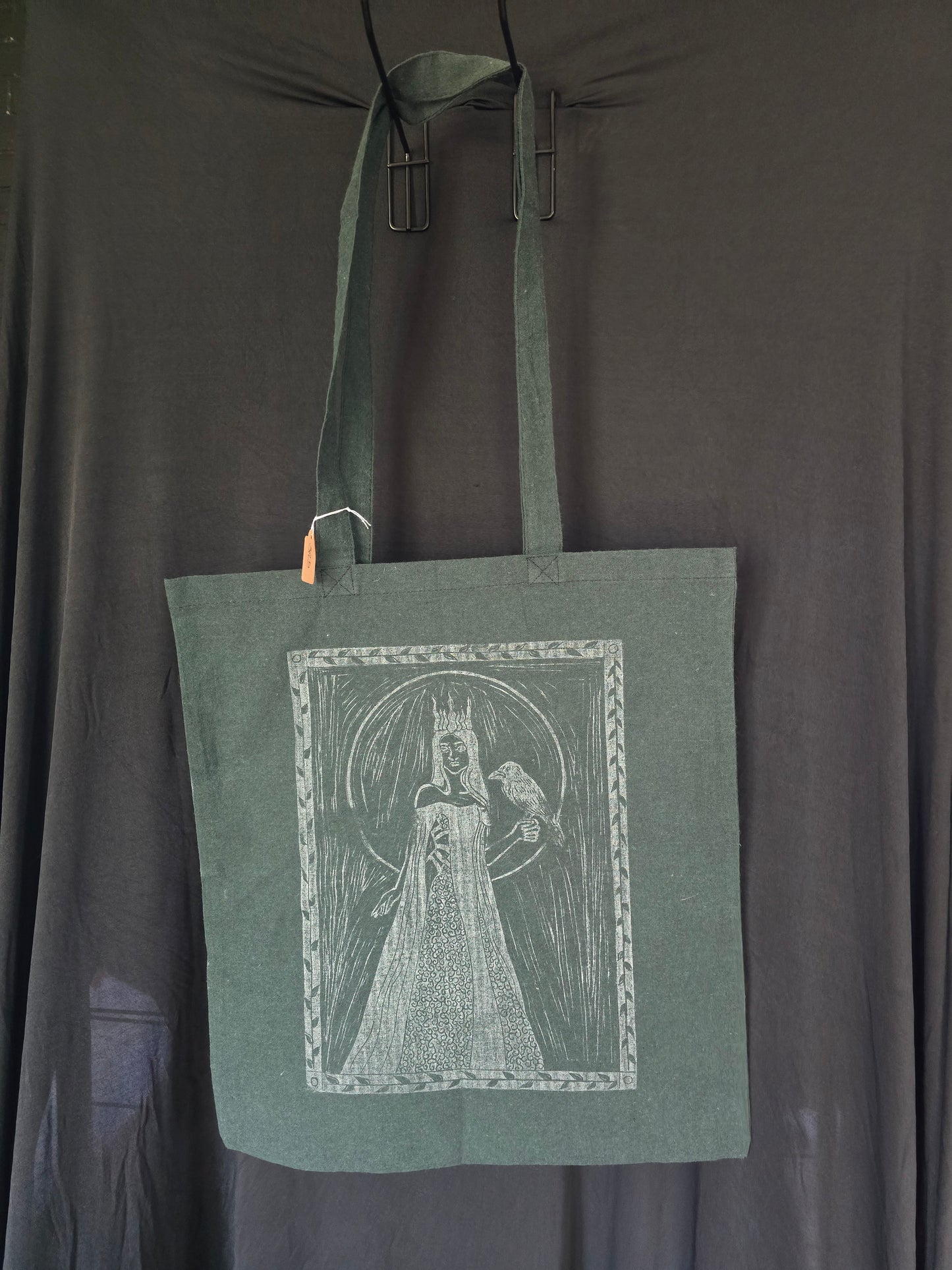 Hand printed Morrigan cotton tote bag