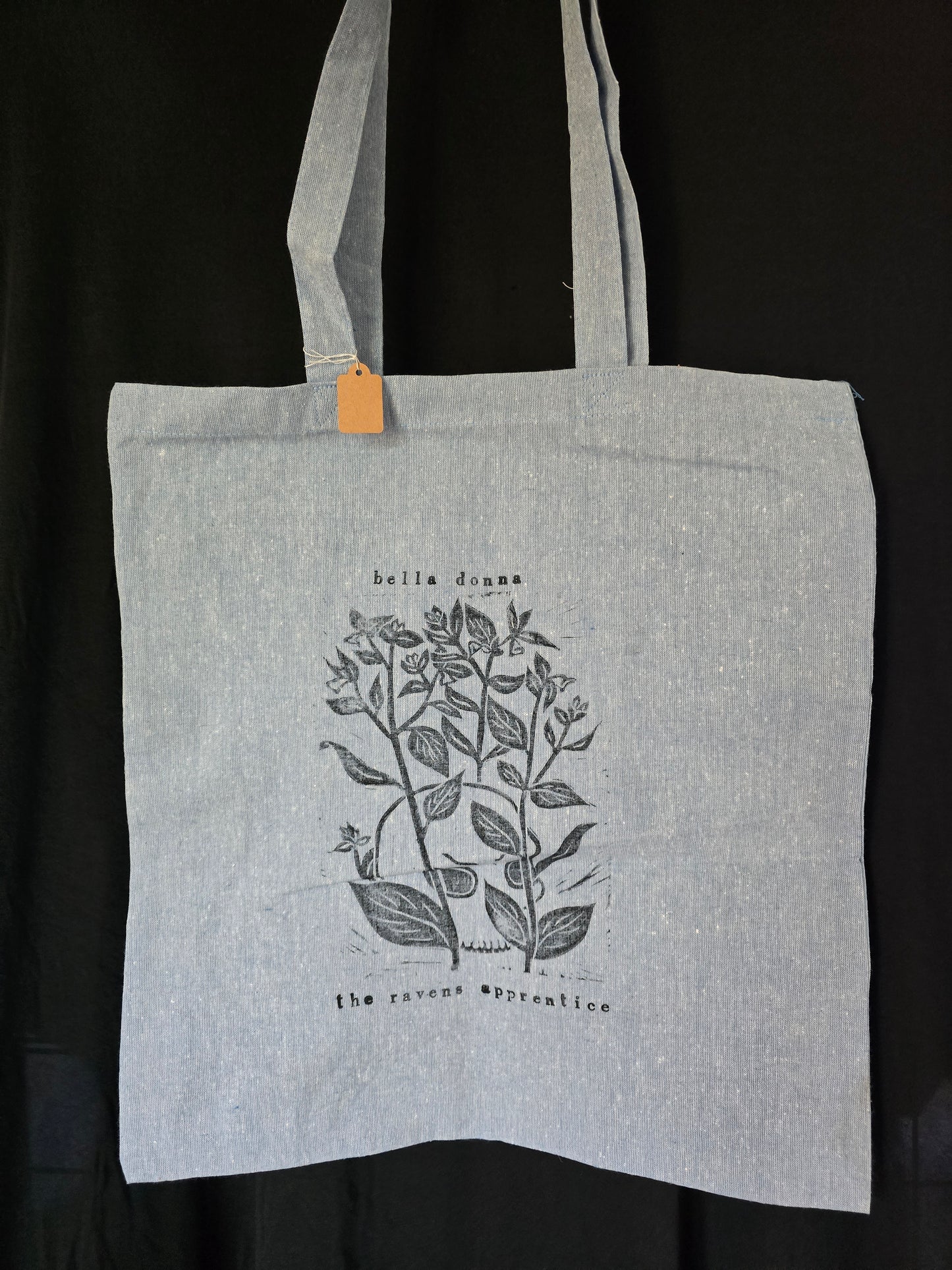 Belladonna linocut hand printed cotton tote bag