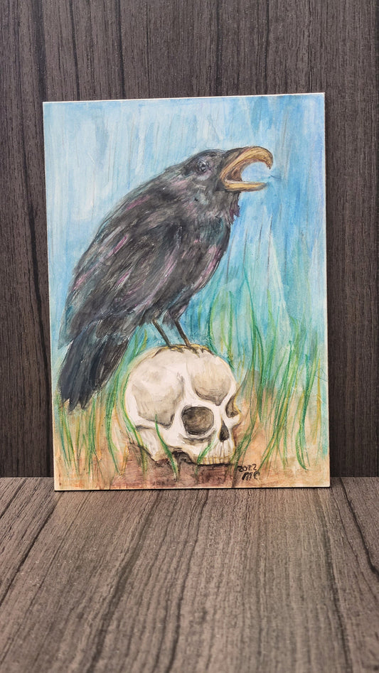 Crow Watercolor on clayboard